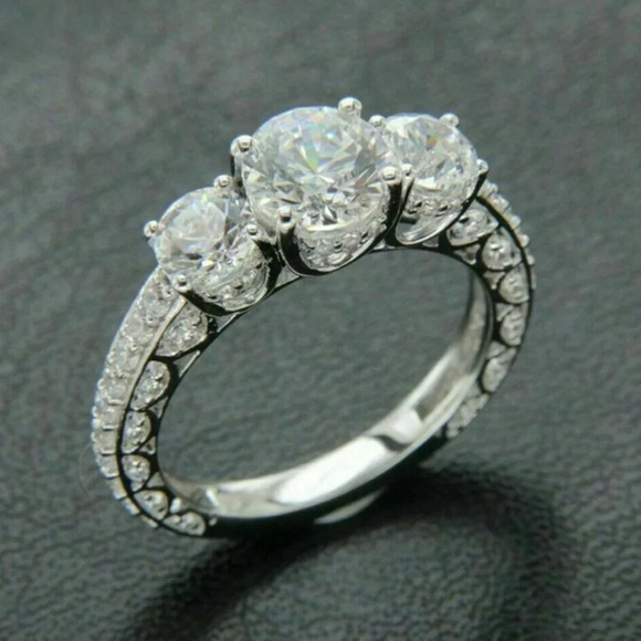 💎925 Silver Plated Round Cut CZ Eternity Ring for Women, MARR9412 - Picture 1 of 4